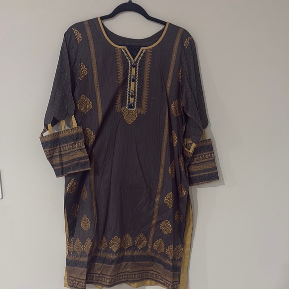 Other - Brand NEW Indian Pakistani 3 pc suit gray gold navy blue